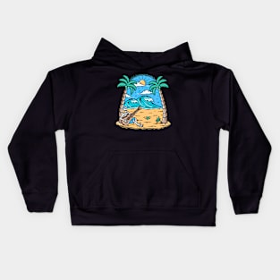 Cartoon Skeleton Playing Guitar on the Beach Kids Hoodie